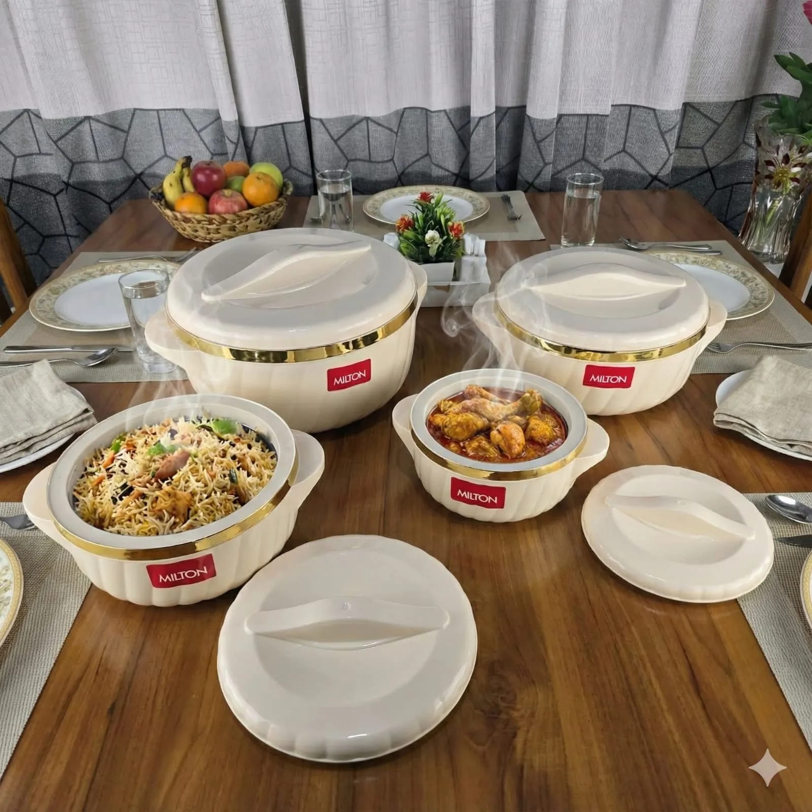 New 4 Pcs Milton Hotpot Set Golden Border (Cream)