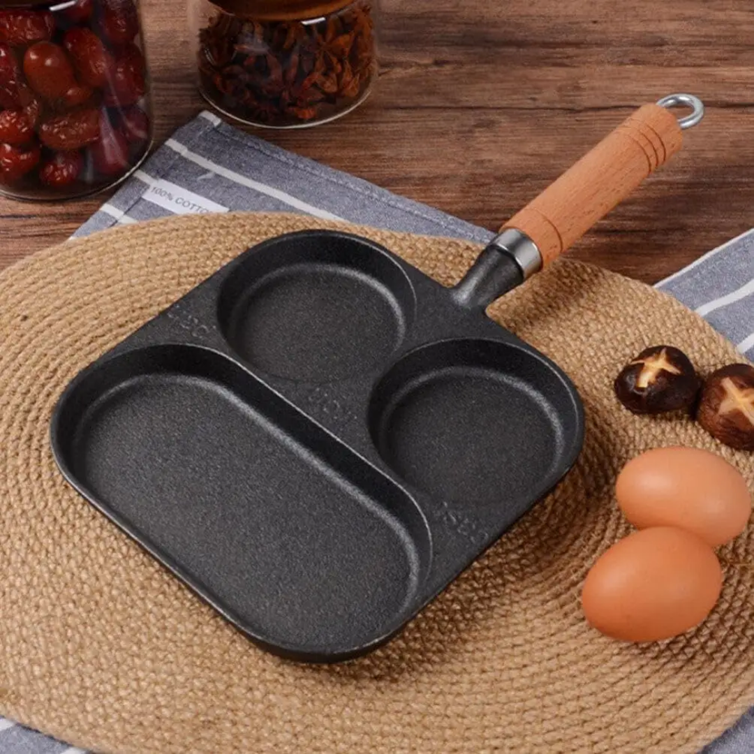 3 Hole Cast Iron Egg ,Burger, Sandwiche ,Multi-Purpose Cooking Pan