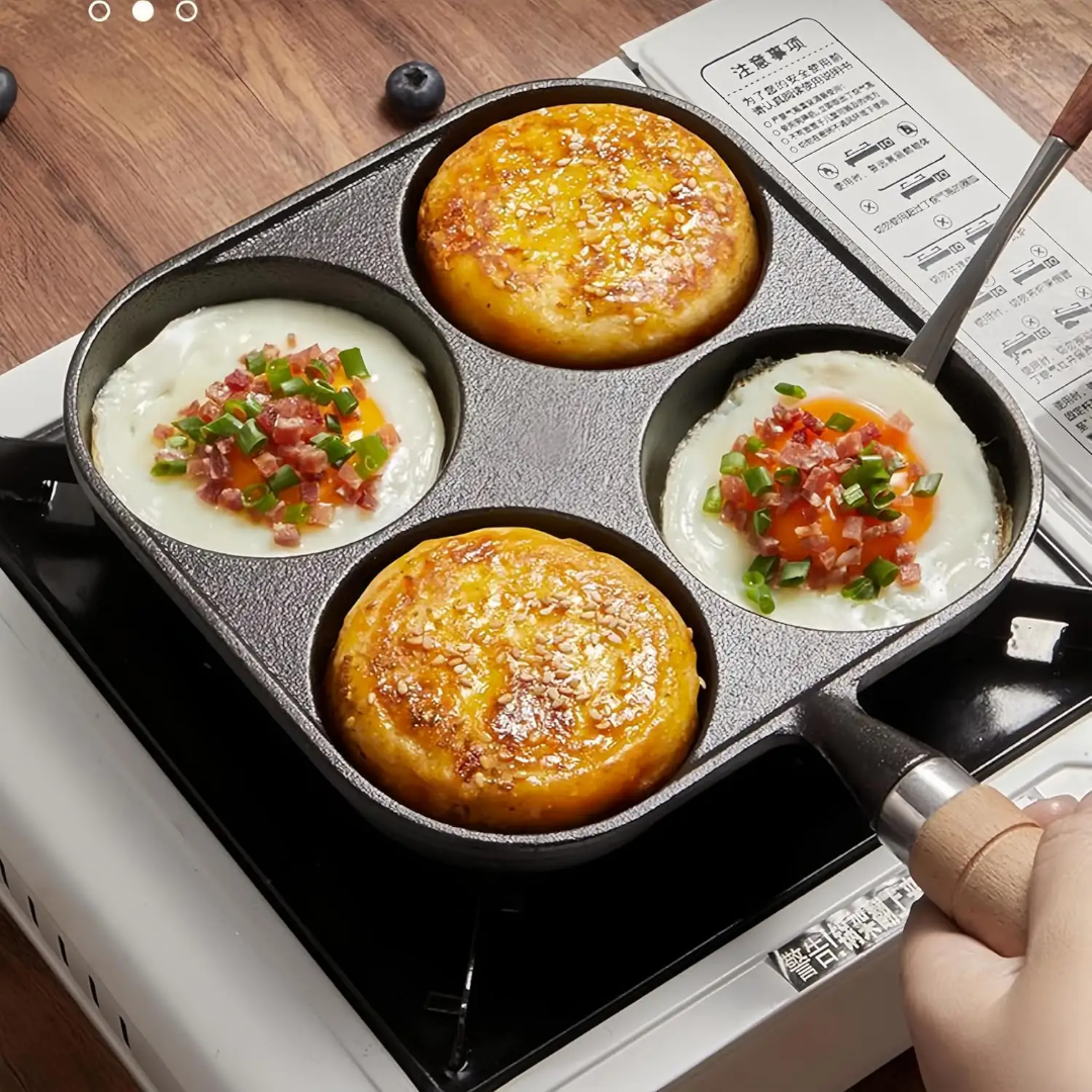 4 Hole Cast Iron Egg ,Burger, Sandwiche ,Multi-Purpose Cooking Pan