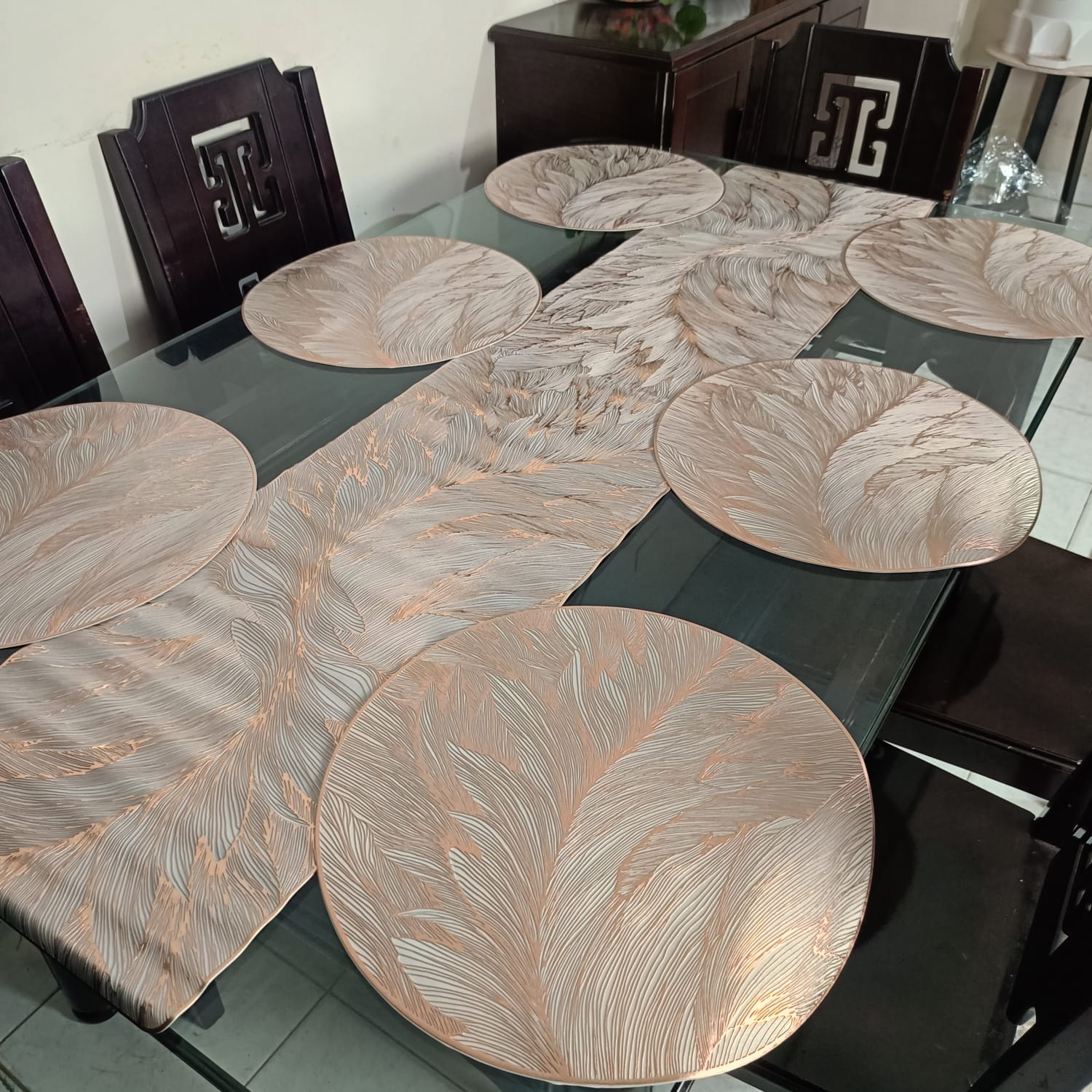 Table Runner With 6 Pieces Mats 7 pcs Set 1006 coper colour