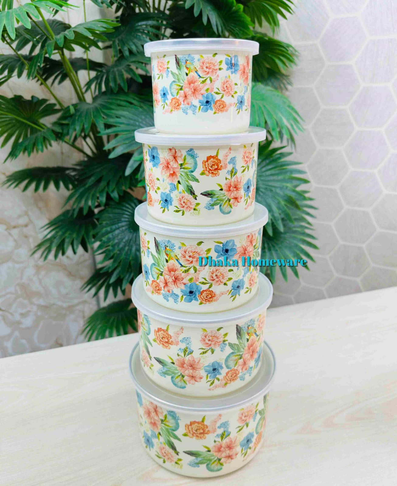 5-Piece Enamel Bowl Set with Lidsv Big blue pint DH 102